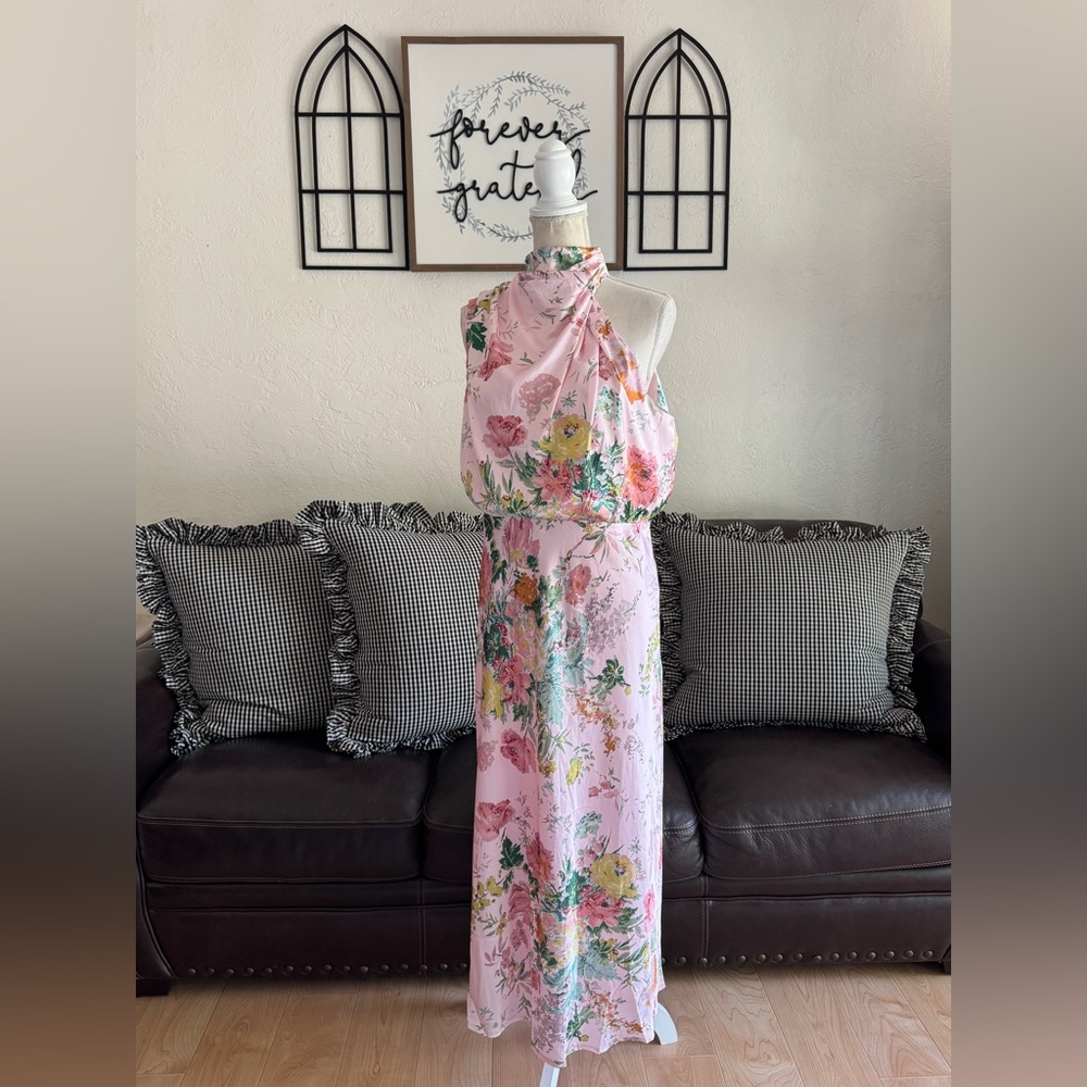 PETAL & PUP ANABELLE HALTER NECK MIDI DRESS - PINK FLORAL SIZE L - Picture 8 of 12